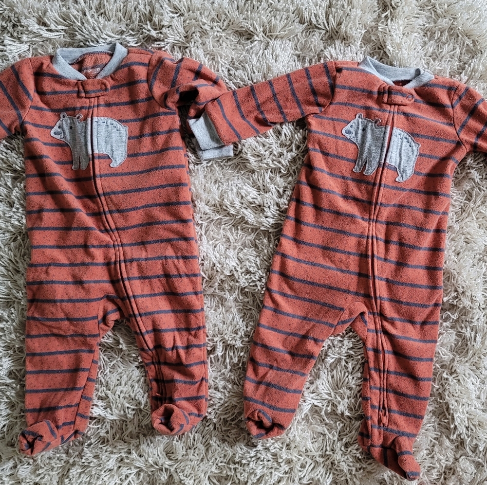 matching twin boys fleece sleepers